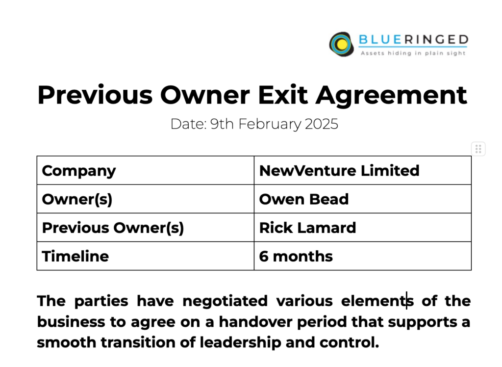 The parties have negotiated various elements of the business to agree on a handover period that supports a smooth transition of leadership and control.