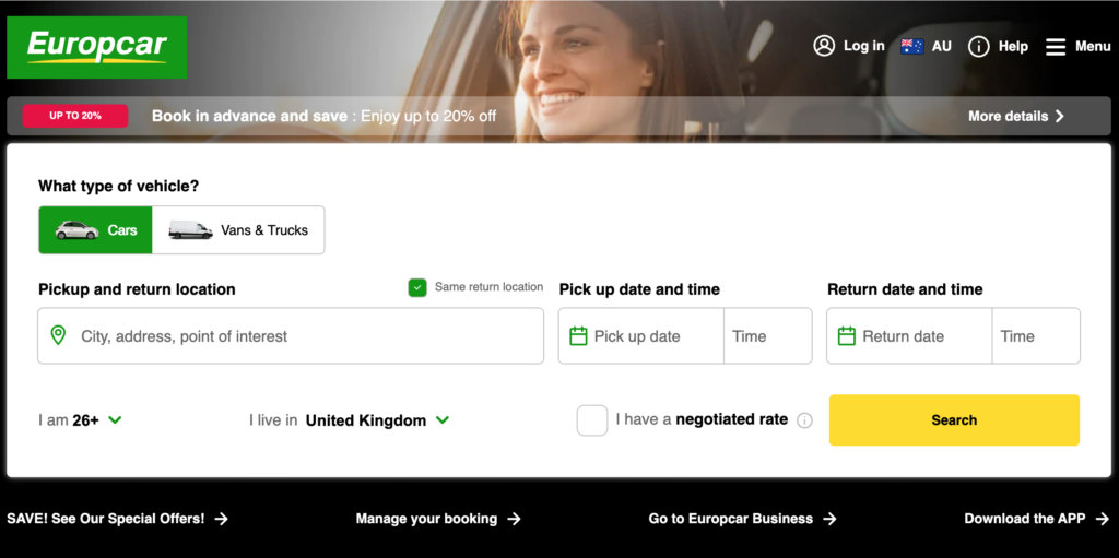 Europcar rental car at scenic location